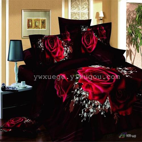 beddings four-piece set bed sheet style four pieces all cotton pure cotton fashion big flower 3d reactive printing and dyeing factory direct sales