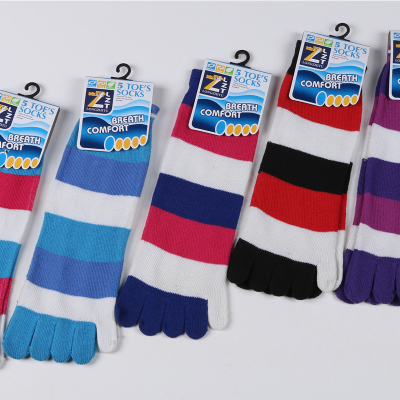 Japanese and Korean Candy Color Striped Toe Socks Toe Socks Color Matching Toe Socks Anti-Beriberi Socks