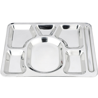 Large Six-Grid Canteen Tableware Fast Food Plate Wholesale Customized Stainless Steel Plate Fast Food Plate