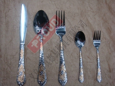 Stainless steel cutlery 3500A gold-plated stainless steel cutlery, knives, forks, and spoons