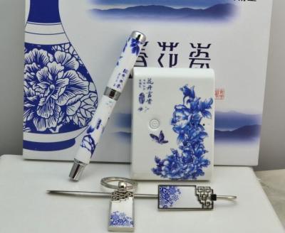 Blue and white porcelain pen u disk suite high-end Conference on creative business gift gifts printed LOGO
