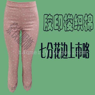 Korea air new trousers for women pants elastic foot candy-color offset bow lace footless tights wholesale cropped trousers