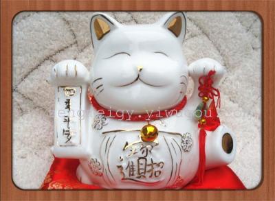 9 inch premium gift bag jade porcelain ceramic piggy bank ceramic Feng Shui lucky cat cats home ceramic decoration piggy N16