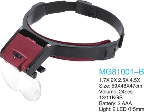 2 LED Lights Head-Mounted Magnifying Glass Cap Magnifier