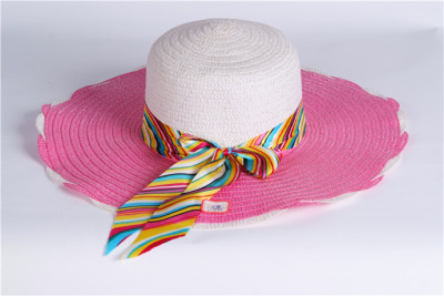 Korean version of colored streamers bonnet bow large-brimmed Sun Hat Beach Hat straw hats summer ladies Sun Hat