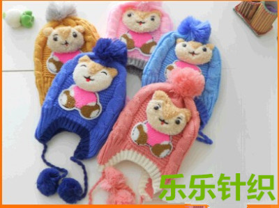 Hat thickening of new fund of 2014 autumn winters with velvet children cartoon monkey earmuffs baby hat knitting hat 