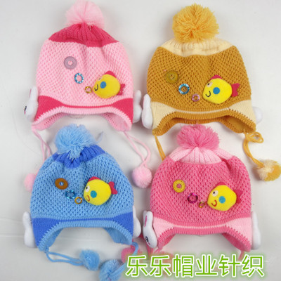 Hat qiu dong han edition of the new children's cartoon fish blow bubbles earmuffs knitting baby hat hat 