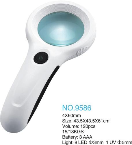 60mm with 8led Light 2.5 Times Pay 8 Times Handheld Reading Magnifying Glass Fake Currency Detection