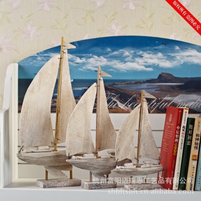 Small Ship Model Mediterraneal-style wooden crafts Home Glades Single Sailboat MA04322