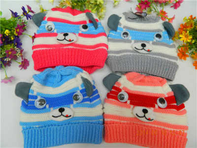 Hat qiu dong han edition children cartoon stereo feeling dog knitting hat sets baby hat child hat 