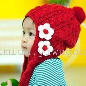Eruption-Korean baby Hat knit scarf Hat cute little flowers in autumn and winter hats/red kids Hat