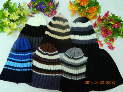 Hat the new 2014 han edition men's hat chromatic stripe knitting hat sets stretch cap hat for man 