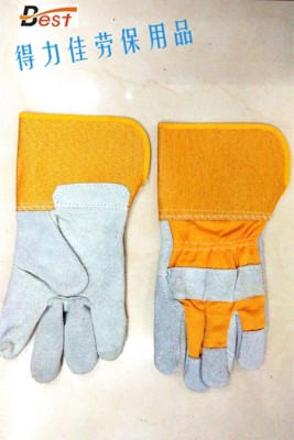 Factory Direct Sales 12-Inch Lengthened Yellow Rubber Sleeve Full Palm Cowhide Gloves Labor Gloves