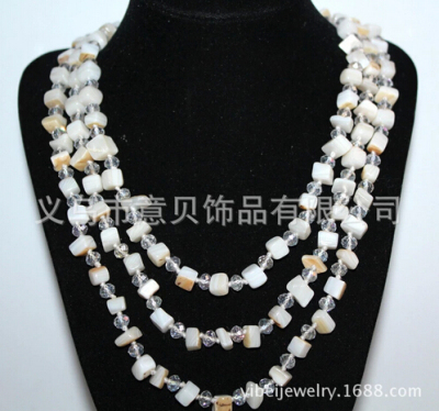 Natural shell necklaces 8*8mm rule color stone necklace knotted necklace Crystal three layer multilayer