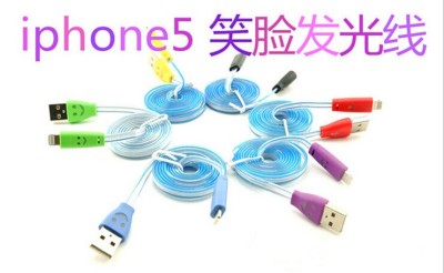 IPhone5 glowing smiley face data cable data cable Apple 5s noodles light cord