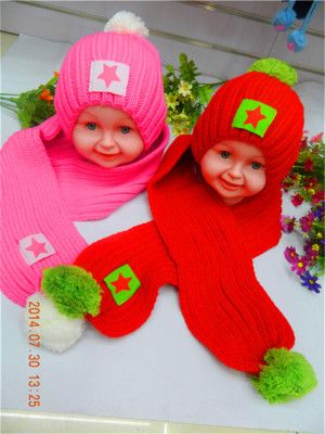 Korean children in autumn and winter hats baby hedging Caps hats scarves 2 condom Hat wool knit hat