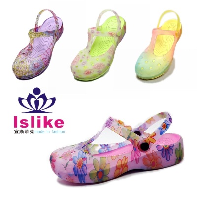 "Order" hole Mary Jane shoes women Sandals flat-bottom printing new jelly shoes, beach shoes women sandals