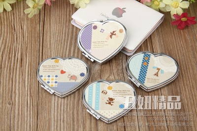 Hearts double cartoon stickers subway mirrors flip up iron mirror with mirror makeup mirror new exotic jewelry