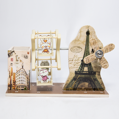 Wooden Windmill Paris Tower Pattern Windmill Doll Roller Wooden Crafts Small Gift