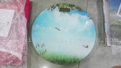 150kg circular human electronic scale with cartoon design, glass electronic scale