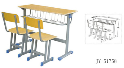 Jy-51758 double stationary desk with double inclined column backseat chair solid wood multi-layer board