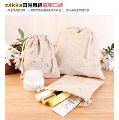 Pastoral style cotton DrawString DrawString bag storage bag finishing burlap bag cosmetic bag travel bag