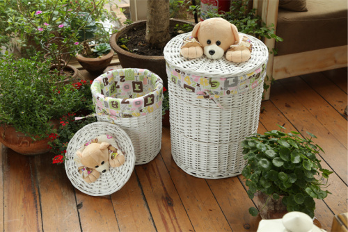 rattan bear dirty clothes bucket wicker covered storage basket sets of two woven laundry basket