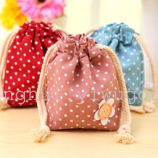 Japanese-Style Cotton and Linen Fabric Polka Dot Pull-out Beam Storage Bag Sundries Travel
