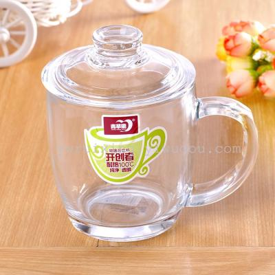 Transparent Glass with Lid Glass Mug Handle Milk Cup Juice Cup Drink Cup Cute Creative Clear Water Cup