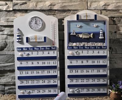 Mediterranean European Marine Style Craft Calendar Perpetual Calendar with Clock with Thermometer Large