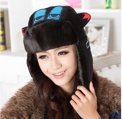 Black, lovely big eyes ear protectors northeast thermal lei feng hat
