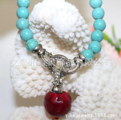 Natural shells coral round beads natural turquoise bracelets CZ buckle ring bracelet