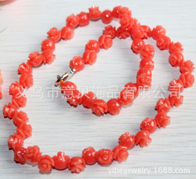 Coral coral natural powdery roses 8mm roses necklace lobster clasps Orange necklace