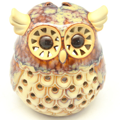 Ceramic Crafts Brown Ceramic Owl Candlestick Medium