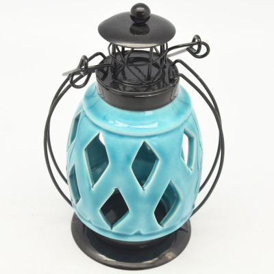 Ceramic Crafts Blue Ceramic Iron Storm Lantern