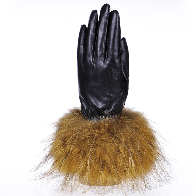 Wholesale women's Raccoon burrs fall/winter leather gloves and wool mittens Korean Sheepskin gloves