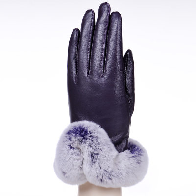 Hundred tiger rabbit hair in women's leather touch gloves. Cashmere gloves. Warm sheepskin.