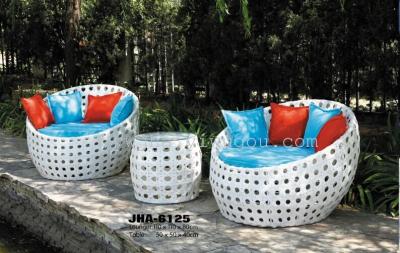 Leisure rattan cane chair round bed lounge chair 2 seats three piece set
