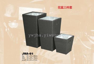 Outdoor planters set of three vases rattan flower pots