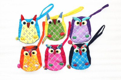 OWL purse homespun folk style