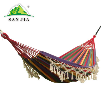 Certified SANJIA outdoor camping products thicken and hanging tassels double hammock