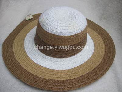 Straw paper hats flat brim Hat straw hat Rainbow large-brimmed hat