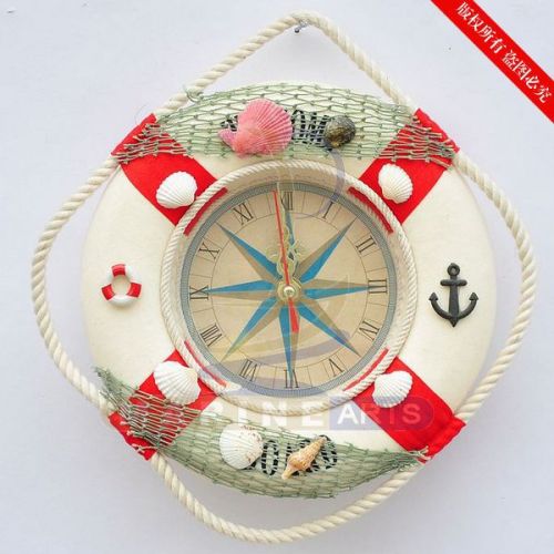 wall clock 20cm mediterranean style decorative life buoy shell fishing net pendant rs20z-7a/b