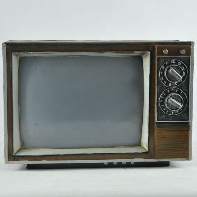 Metal handicraft vintage iron art antique black and white television model home soft decoration.