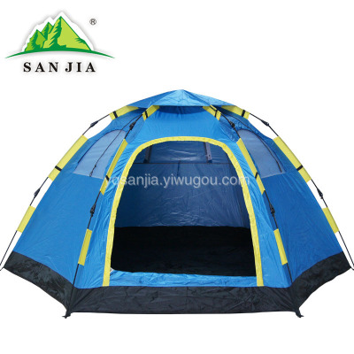 Certified SANJIA outdoor camping product top grade hexagonal automatic tent for 6 person