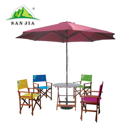 Certified SANJIA outdoor camping products wooden folding tables and chairs with umbrella