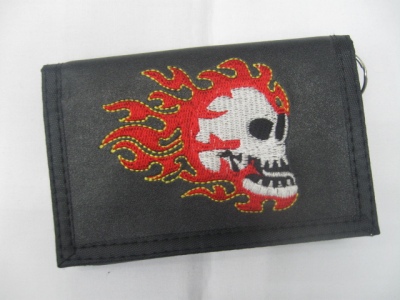 Embroidery wallets made of thick black PVC material, selection of sewing process.