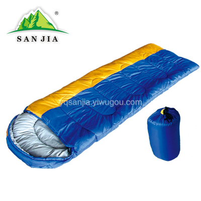 Certified SANJIA outdoor camping products envelope type sleeping bag with cap