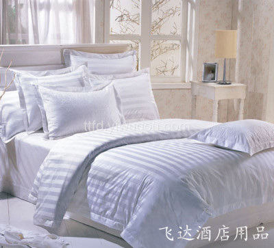 Satin striped bedspread and bed cover hotel bedding. 40 PCS cotton, 3 cm Satin striped 4 piece set