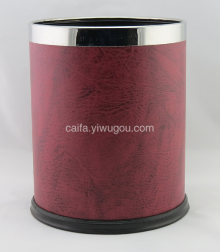 GPX-43 round Wine Red Single Layer Leather Trash Can Hotel Supplies Cleaning Supplies 